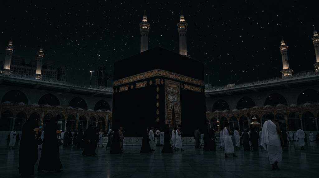 Darken Kaaba night scene further